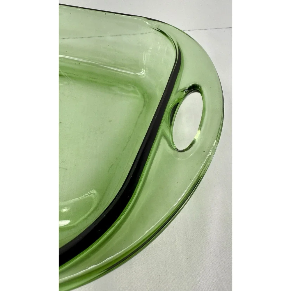 Vintage Anchor Hocking Green Glass 8x8 Baking Dish w/ Handles EUC Retro‎ Avocado